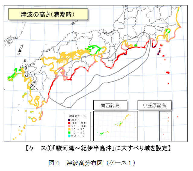 南海トラフ巨大地震で想定される津波の高さ